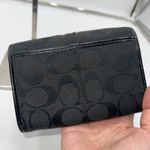 Coach  Signature C Monogram Black Canvas Patent Leather Tri Fold Wallet Photo 4