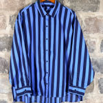 Aerie  NWT Vertical Stripe Button Down Shirt Blue Navy Long Sleeve XL Oversized Photo 0
