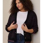 Torrid Cardigan Drop Shoulder V-Neck Button Front Sweater Black Pink Hearts Sz 0 Photo 0