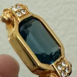 Vintage Unsigned Gold Tone Deep Teal Blue Emerald Cut Rhinestone Clip Earrings Photo 13