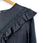 J.Crew | Small | Black Honeycomb Textured Ruffle Trim Long Sleeve Blouse Top Photo 3