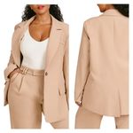 11 Honoré 11 Honore Olivia Boyfriend Blazer Tan 1 Button Long Sleeve Contemporary Photo 1