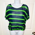 Chris & Carol Open Knit Dolman Short Sleeve Green Stripe Sweater Navy Blue S Photo 3