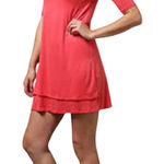 Luxe Coral 3/4 Sleeve Scoop Neck Keyhole Back Basic Dress Women Sz S Photo 0
