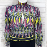 Ashley Stewart Chevron Stripe Key Hole Smocked Waist Blouse Multicolor 0X Photo 0