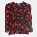 ZARA Rose Floral Semi-Sheer Chiffon Puff Sleeve Peplum Blouse Photo 10