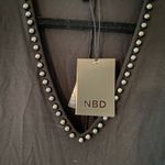 NBD NWT  Black Beaded V-neck Bodysuit Long Sleeve Stretchy Glam Women size Medium Photo 3