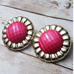 Vintage Clip On Earrings Large Statement Unusual Pink & Light Gold Tone 1.75" Photo 7