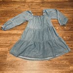 Hayden NWT  Boho Off Shoulder Western Denim Oversized Tiered Mini Dress Blue Lrg Photo 0