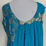 VINTAGE Teal Blue Embroidered Gown with Chiffon Drape Size M Photo 4