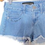 EXPRESS Cut Off Denim Shorts Size 0 Embroidered Floral Patch Distressed Jeans Photo 3