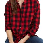 Madewell Women’s Sasha Red and Black Buffalo Check Tie Front Flannel Shirt Large Photo 0