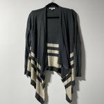 Heartloom  Merino Wool Blend Draped Waterfall Grey Cream Striped Cardigan Size S Photo 1