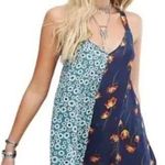 Free People Back To Back Tank Slip Dress Patchwork Boho Floral Blue Combo Small Photo 0