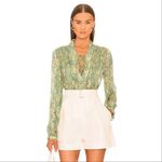 Rag and Bone  Sachi Pleated Floral Print Sheer Blouse Sage Green Small Photo 3
