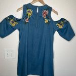 ZARA denim collection floral embroidered & beaded cold shoulder dress size small Photo 13