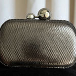 Diane Von Furstenberg  DVF Silver Metallic Minaudiere Clutch Cocktail Bag Photo 0