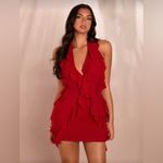Halter Red Ruffle Mini Dress Sz Lg Photo 1