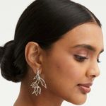 Oscar de la Renta NWT  Floral Bouquet Drop Earrings Silver Color Photo 1