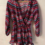 Living Doll Pink|Aqua Chevron Stripe Deep V-Neck Long Sleeve Romper Sz S EUC Photo 10