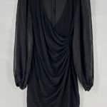 Rumor Womens‎ Size M Black Mesh Sheer Balloon Long Sleeve Faux Wrap Mini Dress Size M Photo 0