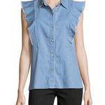 7 For All Mankind 7FAM Ruffled Button Front Denim Shirt Photo 0