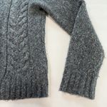 LL Bean Blue Gray Cable Marled Collar Button Wool Blend Cardigan Sweater MEDIUM Photo 3