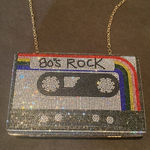 None Women’s Sparkly Cassette Tape Shaped Clutch Purse Bag DifferentLength Chains NWT Photo 0