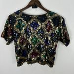 Vintage SNF Silk Sequin Beaded Top M Multicolor Geometric Whimsigoth Disco Party Size M Photo 6