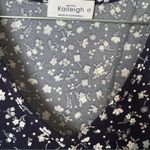 Kaileigh  XL Navy Floral Print Peasant 3/4 Sleeve V Neck Dress Babydoll Photo 6