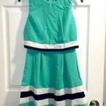 YA Los Angeles  Blue Color Block Cheer Style Sleeveless Fit and Flare Dress Photo 0