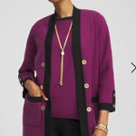 Chico's Sweater Jacket Womens XL Purple Black Contrast Trim Cardigan Button Photo 0