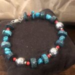 Sterling Silver and TURQUOISE Rustic Bracelet with Lobster a Clasp Photo 5