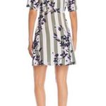 VERO MODA New Floral Stripe Button Up Vilja Dress Short Sleeve Mini Green Navy Photo 4