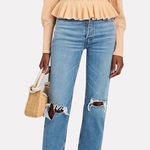 RE/DONE  70s Stove Pipe High-Rise Distressed Crop Jeans Size 25‎ Photo 0