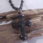 1pc Black Religious Christian Cross‎ Fashion Obsidian Style Pendant Necklace Photo 6