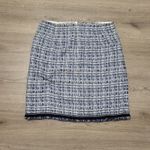 Talbots  Petites Tweed Button Front Fringe Skirt Wrap Navy Blue White Size 12P Photo 1