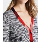 Tory Burch Arielle Cardigan Contrast Trim Navy Blue Red Ivory XS Photo 2