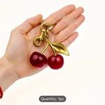 T Party Fashion Cherry Keychain Charm - Resin 🍒 with Gold-Tone Metal Clip for Handbag and Purse Photo 2
