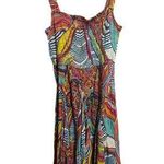 Sandy Starkman Dress Womens Medium Multicolor Bohemian Maxi Smocked Vintage Blue Photo 0