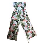 J for Justify floral hibiscus tropical halter wide leg jumper Photo 8