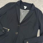 Chico's Chico’s knit pique black blazer enamel button gold tone hardware career workwear Photo 2