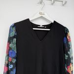 Chico's  Black Cotton Multicolor Floral Sheer Sleeves Long Sleeve Top Size 1 (S) Photo 1