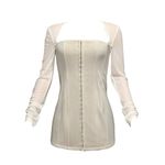 With Jean WITH JÉAN Al Long Sleeve Corset Mesh Mini Dress, White, Medium Photo 8