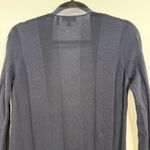 Theory  Long Maxi Cardigan Navy Wool Silk Trim Open Front Sweater Small Photo 5