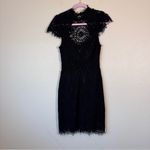 Bebe  Black Lace Sheath Mini Dress Womens XS Whimsigoth Formal LBD Fringe Classic Photo 11