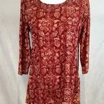 New Direction Rust abstract print sheer overlay double layer tunic top size small Photo 0