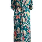 Venus Front Twist Maxi Tropicana Teal Green Floral Dress Size Small Photo 2