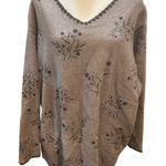 Floral Print V Neck Long Sleeve Top, Relaxed Fit, Casual Everyday Style Tan Size XXL Photo 0