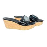 Coach Judith Black Patent Leather Cork Wedge Sandals Embellished Logo Size 7.5 Photo 1
